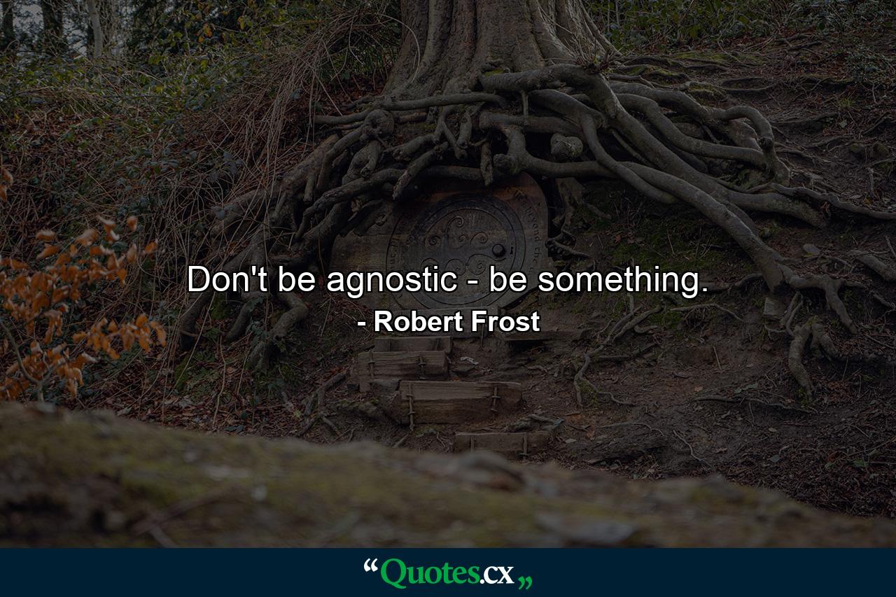 Don't be agnostic - be something. - Quote by Robert Frost