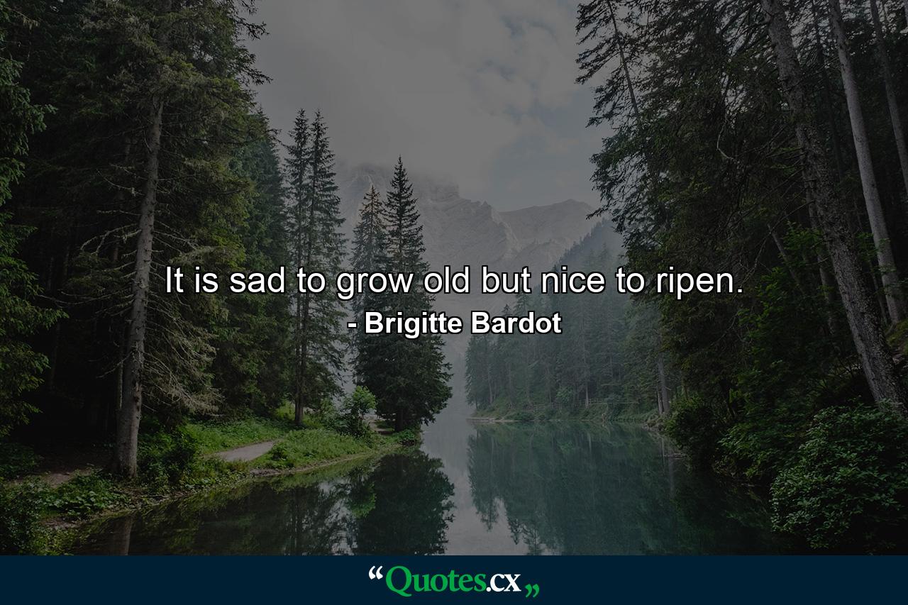 It is sad to grow old  but nice to ripen. - Quote by Brigitte Bardot