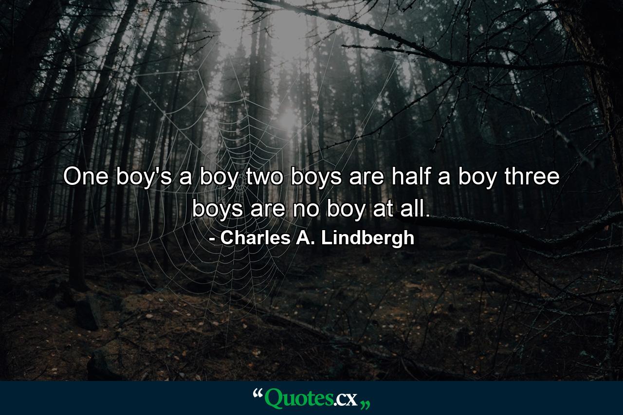 One boy's a boy  two boys are half a boy  three boys are no boy at all. - Quote by Charles A. Lindbergh