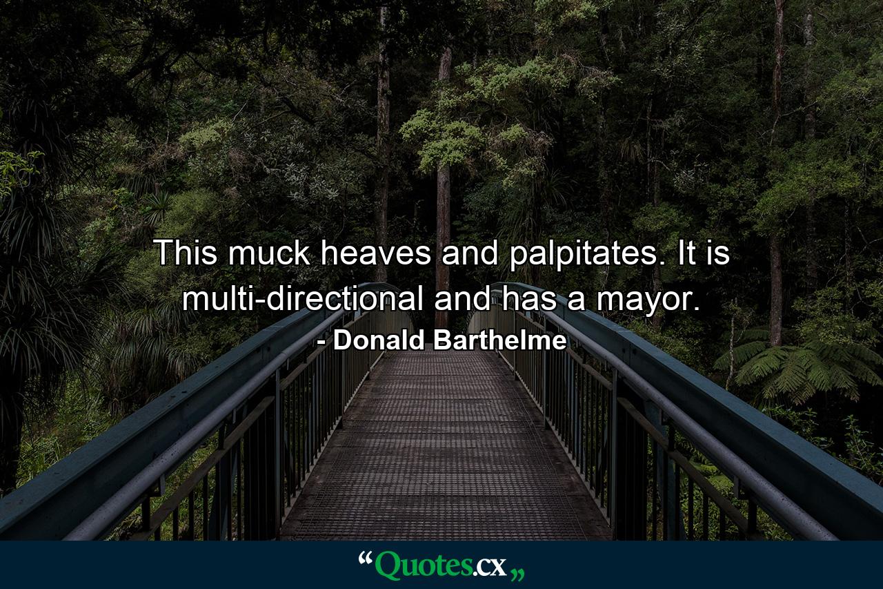 This muck heaves and palpitates. It is multi-directional and has a mayor. - Quote by Donald Barthelme