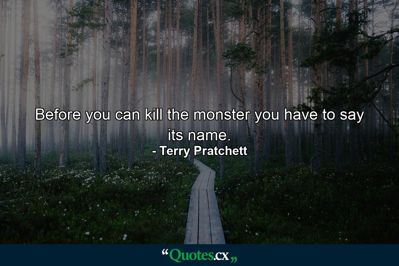 Before you can kill the monster you have to say its name. - Quote by Terry Pratchett