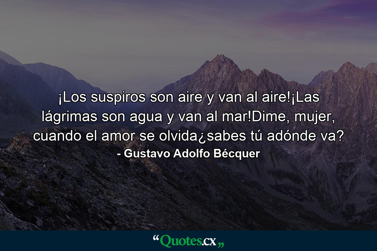 ¡Los suspiros son aire y van al aire!¡Las lágrimas son agua y van al mar!Dime, mujer, cuando el amor se olvida¿sabes tú adónde va? - Quote by Gustavo Adolfo Bécquer