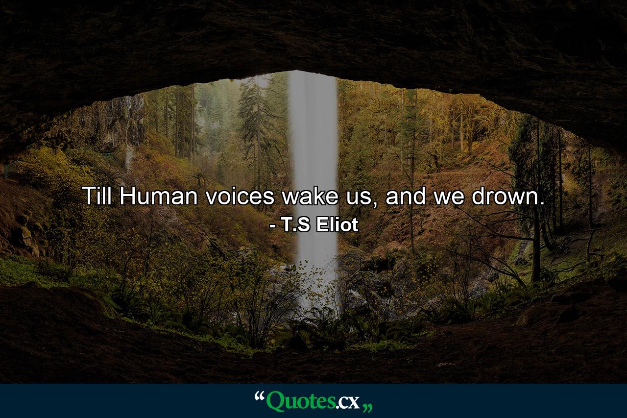 Till Human voices wake us, and we drown. - Quote by T.S Eliot