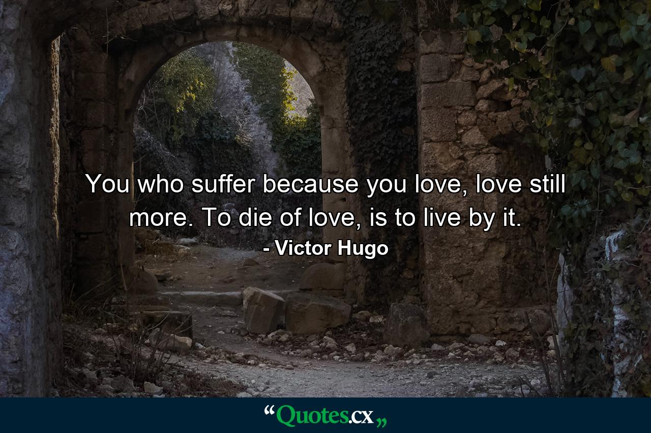 You who suffer because you love, love still more. To die of love, is to live by it. - Quote by Victor Hugo