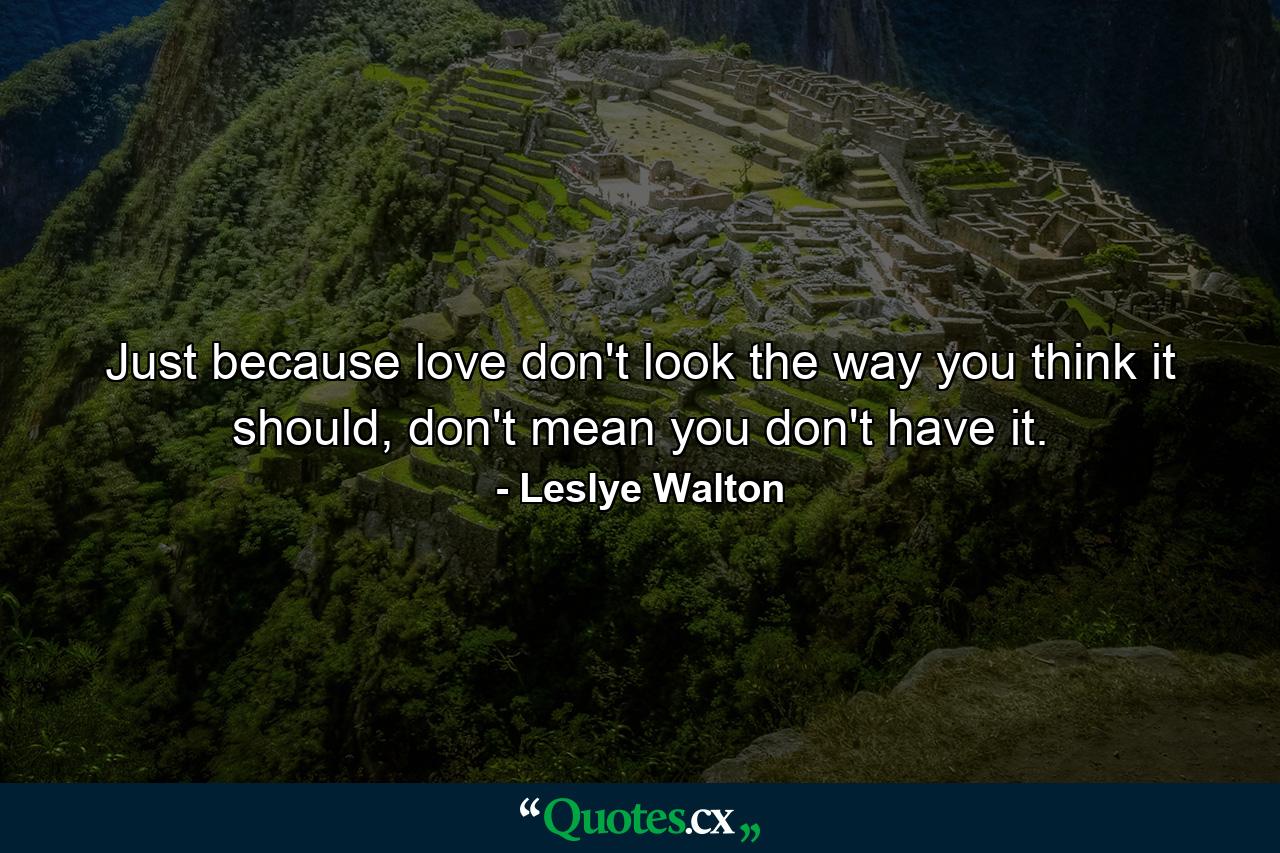 Just because love don't look the way you think it should, don't mean you don't have it. - Quote by Leslye Walton