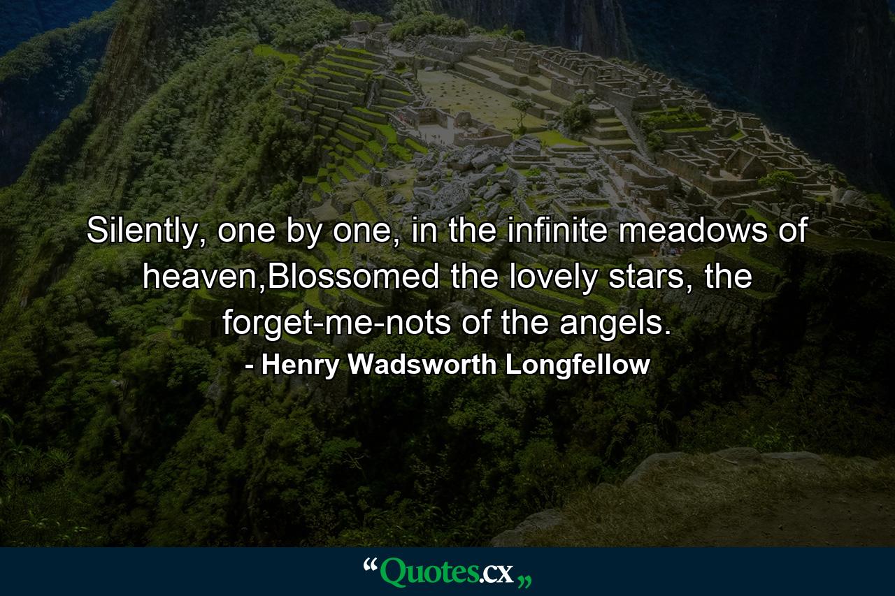 Silently, one by one, in the infinite meadows of heaven,Blossomed the lovely stars, the forget-me-nots of the angels. - Quote by Henry Wadsworth Longfellow