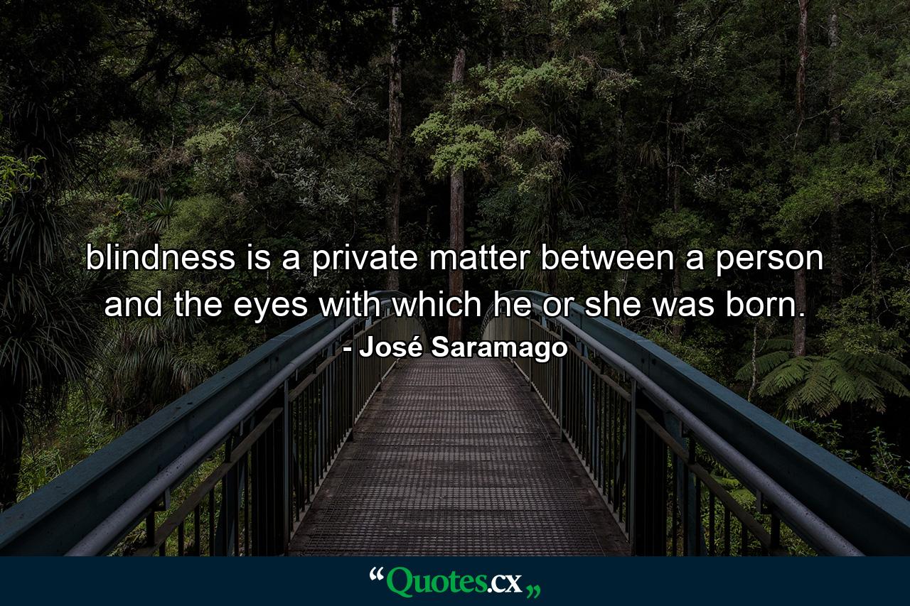 blindness is a private matter between a person and the eyes with which he or she was born. - Quote by José Saramago