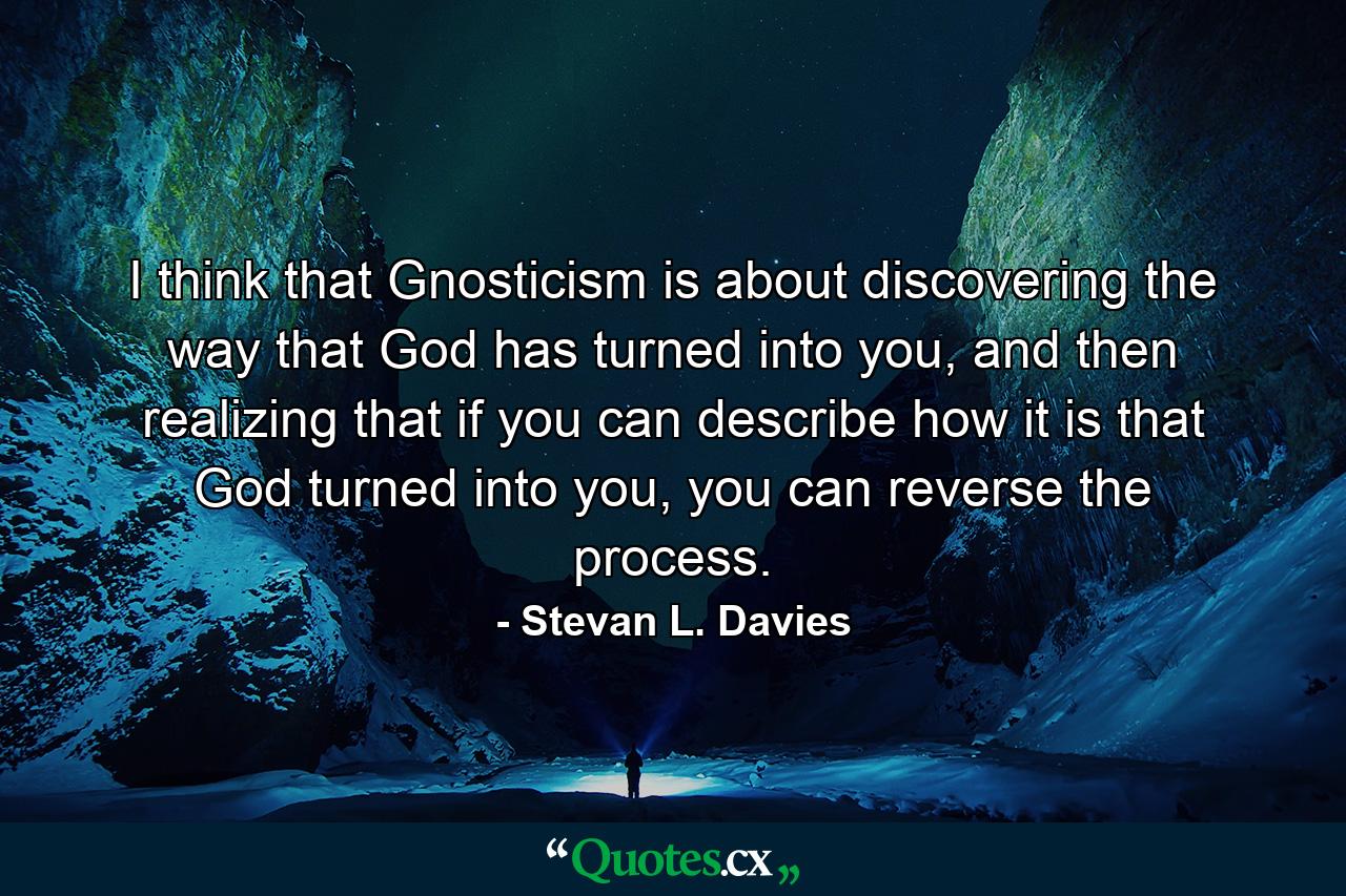 I think that Gnosticism is about discovering the way that God has turned into you, and then realizing that if you can describe how it is that God turned into you, you can reverse the process. - Quote by Stevan L. Davies