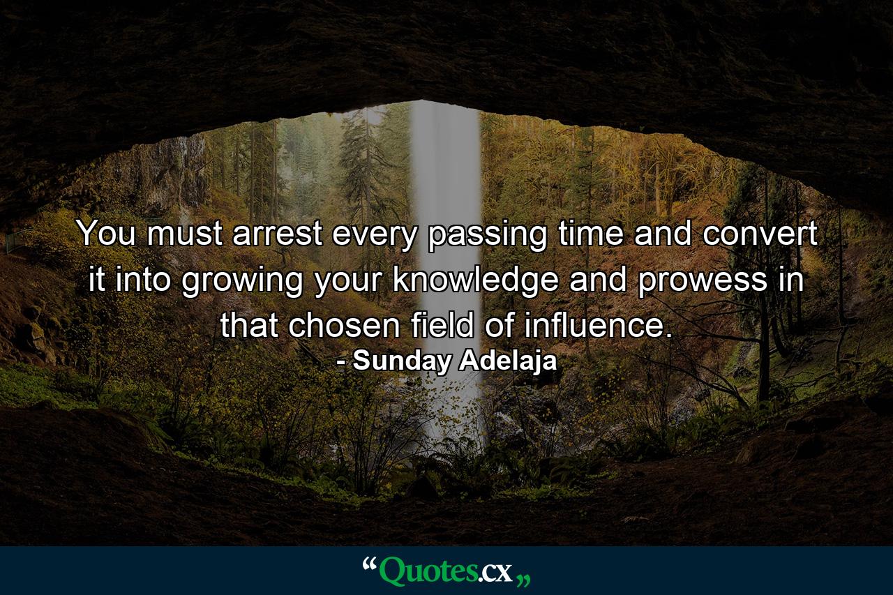 You must arrest every passing time and convert it into growing your knowledge and prowess in that chosen field of influence. - Quote by Sunday Adelaja