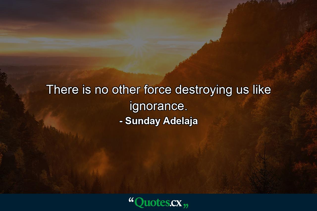 There is no other force destroying us like ignorance. - Quote by Sunday Adelaja