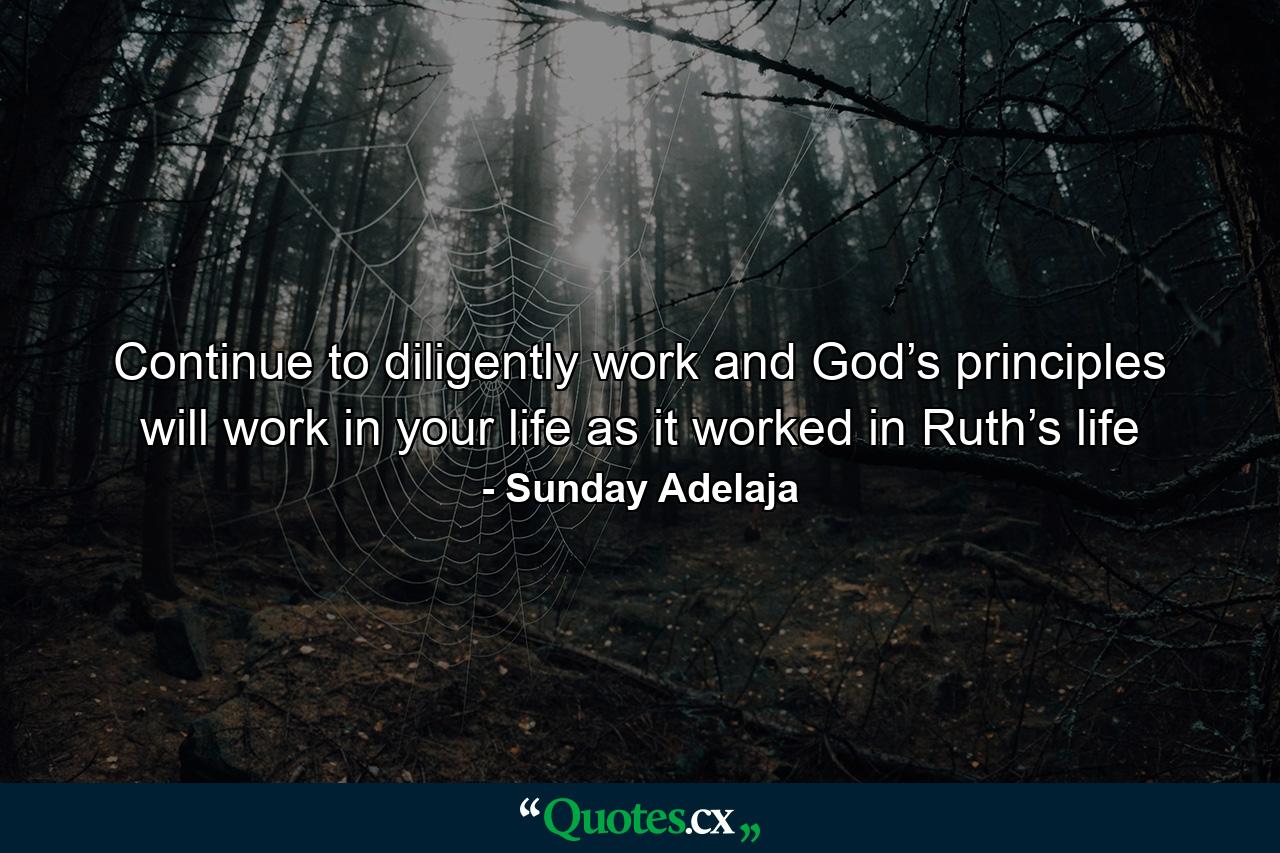 Continue to diligently work and God’s principles will work in your life as it worked in Ruth’s life - Quote by Sunday Adelaja