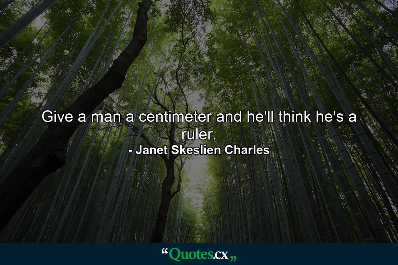 Give a man a centimeter and he'll think he's a ruler. - Quote by Janet Skeslien Charles