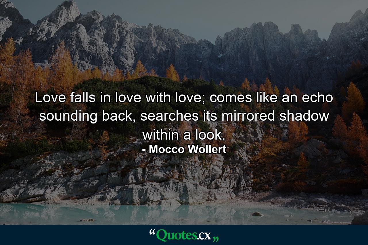 Love falls in love with love; comes like an echo sounding back, searches its mirrored shadow within a look. - Quote by Mocco Wollert