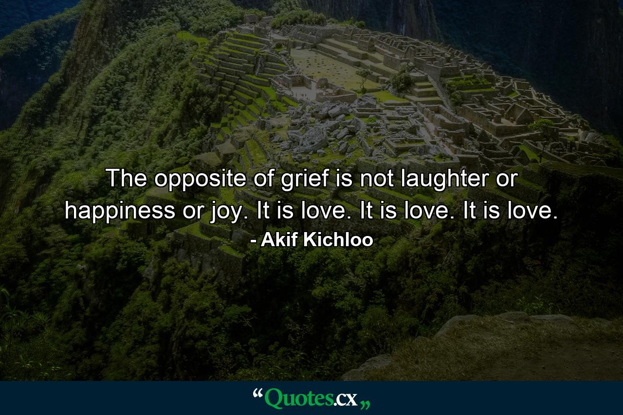 The opposite of grief is not laughter or happiness or joy. It is love. It is love. It is love. - Quote by Akif Kichloo