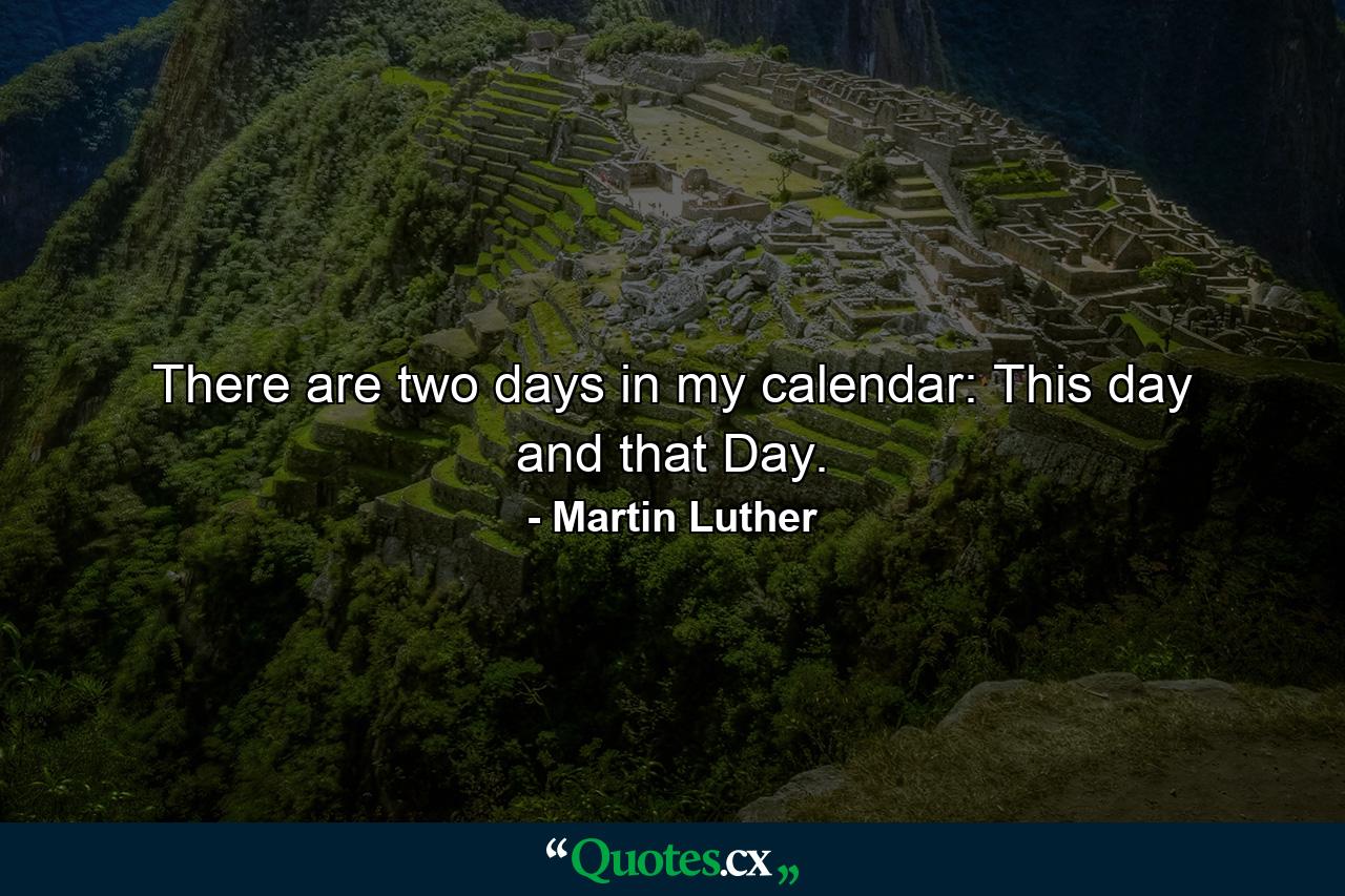 There are two days in my calendar: This day and that Day. - Quote by Martin Luther