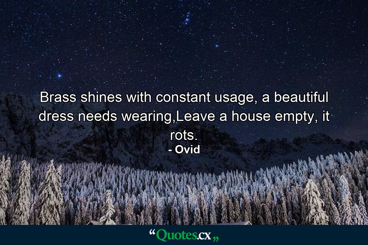 Brass shines with constant usage, a beautiful dress needs wearing,Leave a house empty, it rots. - Quote by Ovid