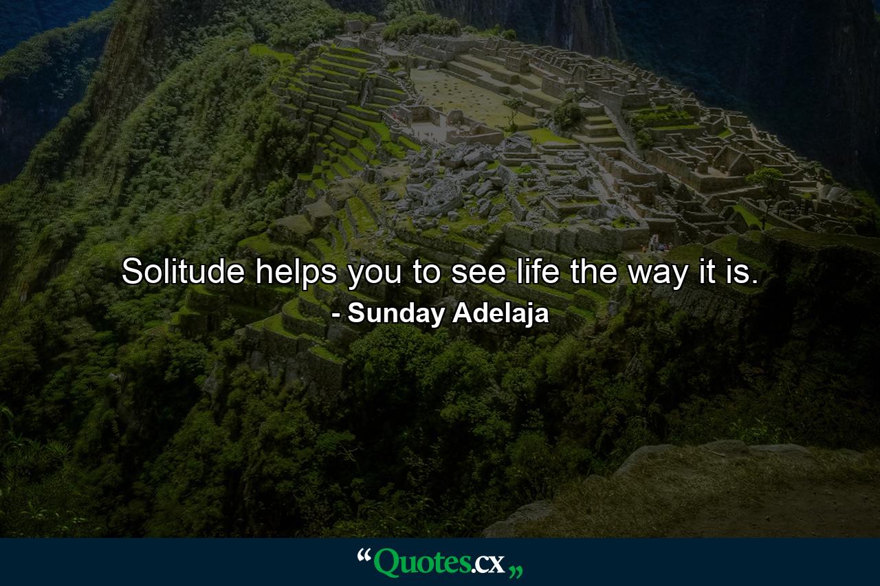 Solitude helps you to see life the way it is. - Quote by Sunday Adelaja