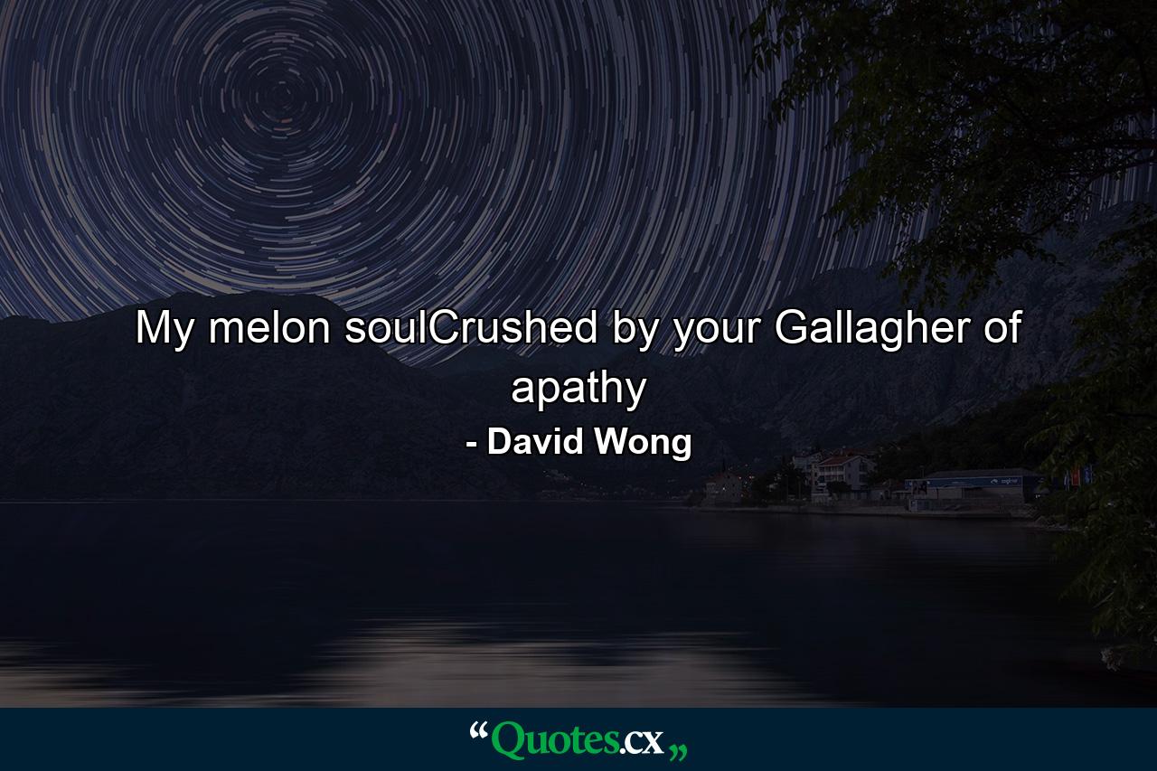 My melon soulCrushed by your Gallagher of apathy - Quote by David Wong