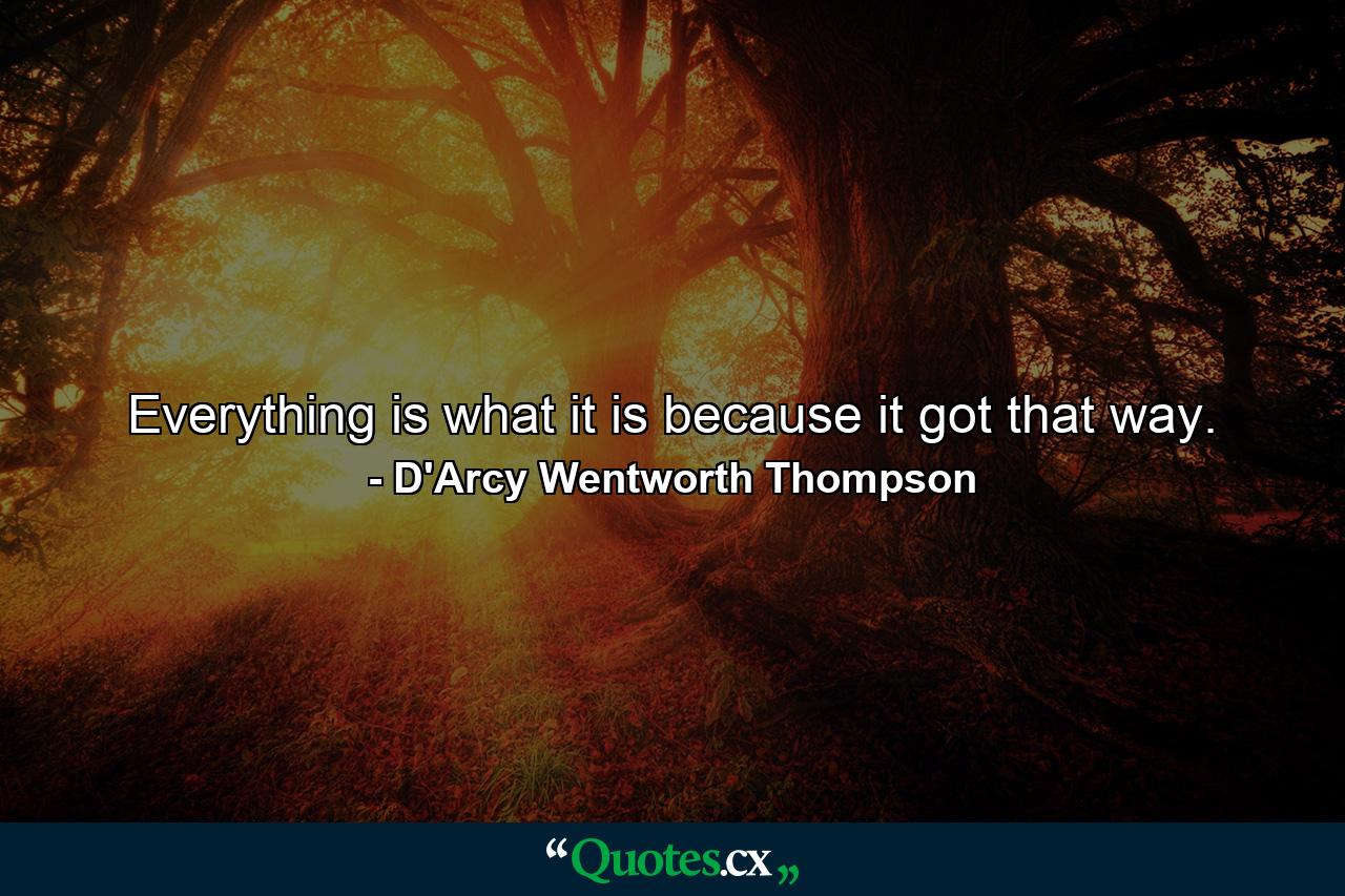 Everything is what it is because it got that way. - Quote by D'Arcy Wentworth Thompson