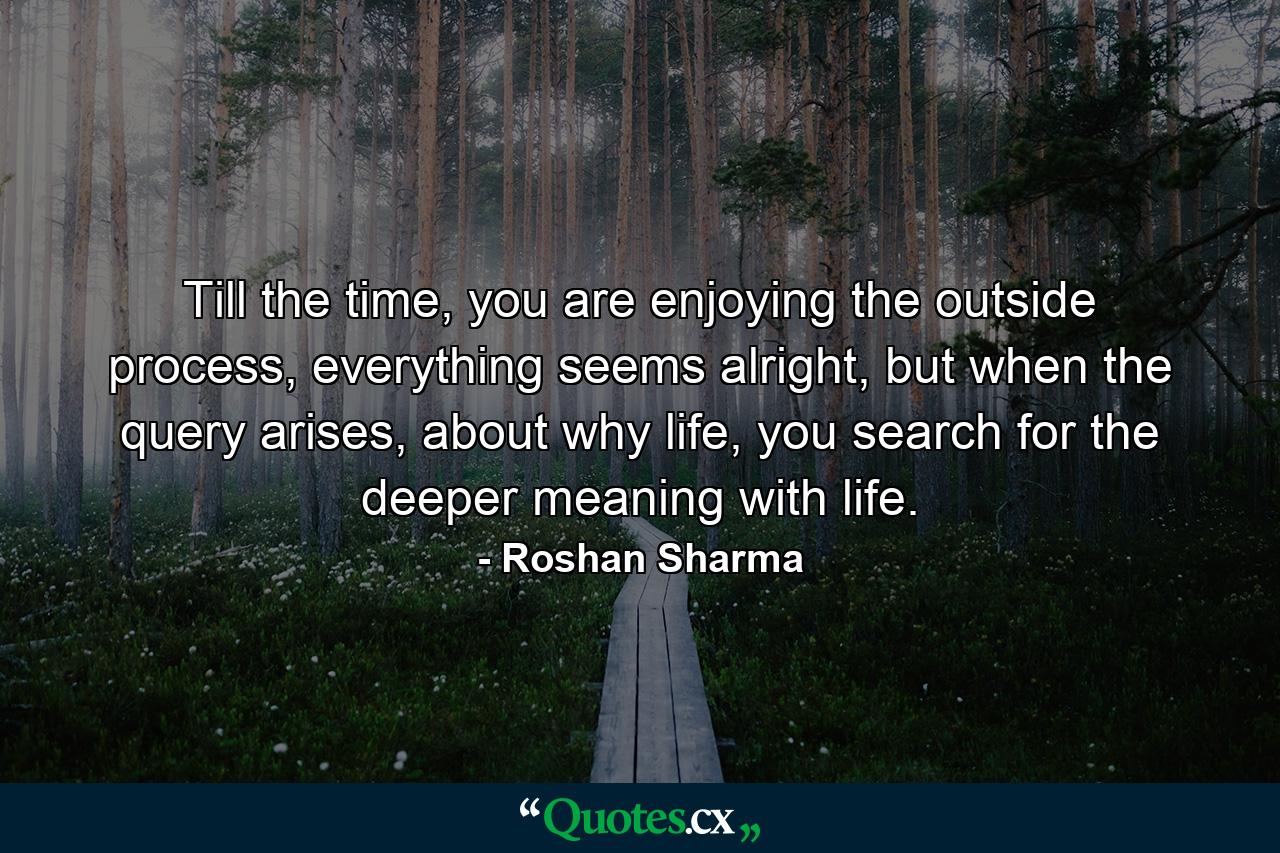 Till the time, you are enjoying the outside process, everything seems alright, but when the query arises, about why life, you search for the deeper meaning with life. - Quote by Roshan Sharma