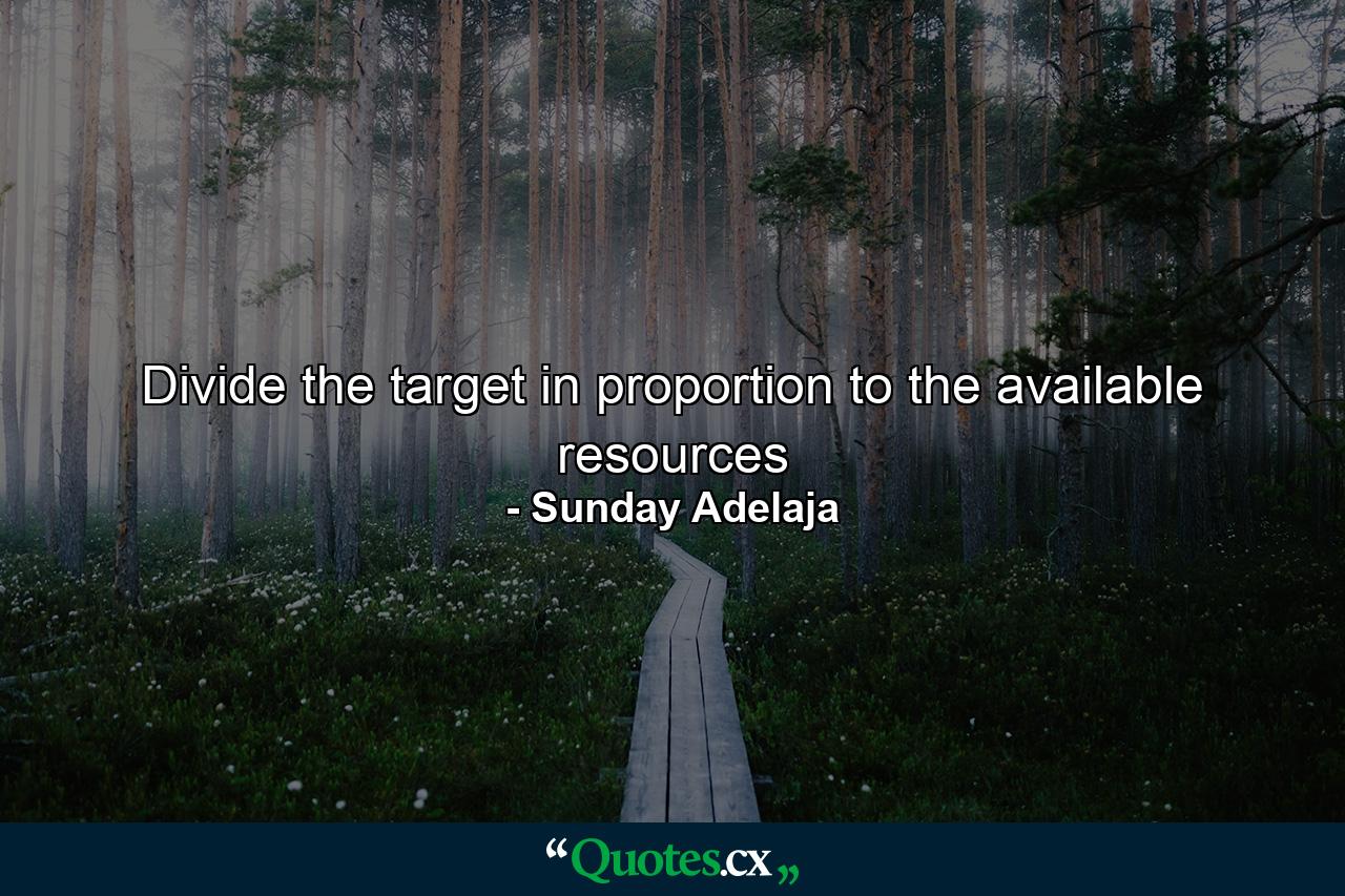 Divide the target in proportion to the available resources - Quote by Sunday Adelaja