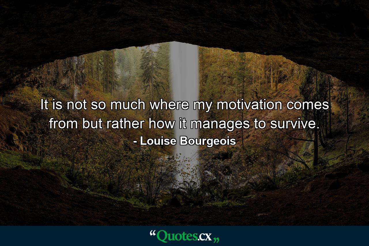 It is not so much where my motivation comes from but rather how it manages to survive. - Quote by Louise Bourgeois