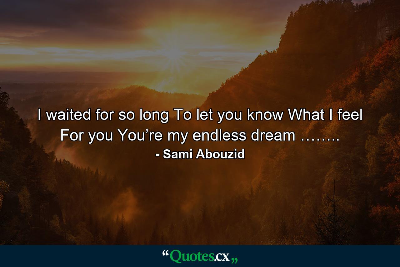 I waited for so long To let you know What I feel For you You’re my endless dream …….. - Quote by Sami Abouzid