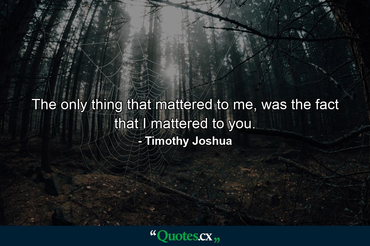 The only thing that mattered to me, was the fact that I mattered to you. - Quote by Timothy Joshua