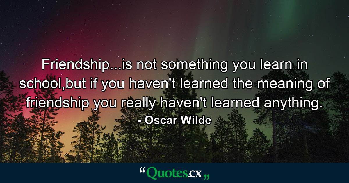 Friendship...is not something you learn in school,but if you haven't learned the meaning of friendship you really haven't learned anything. - Quote by Oscar Wilde