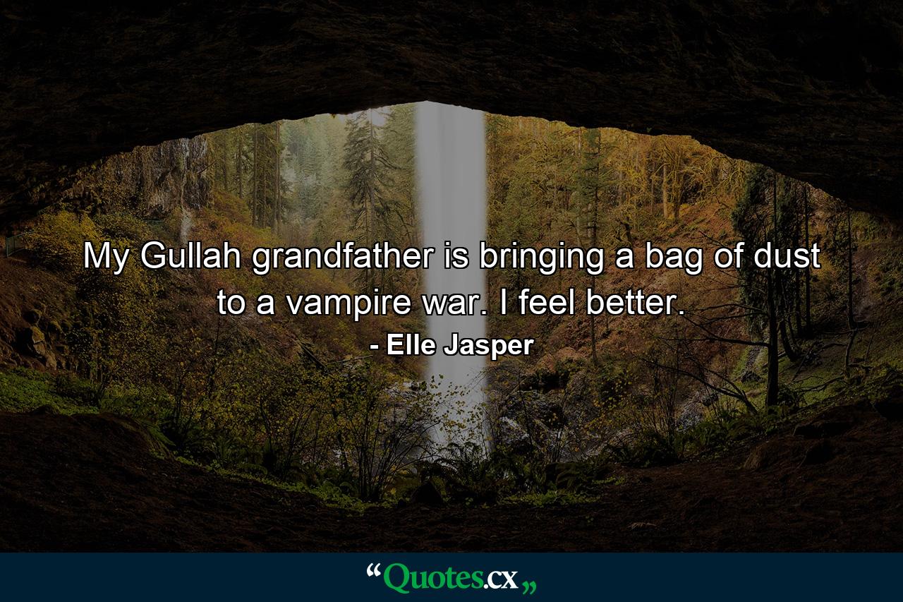 My Gullah grandfather is bringing a bag of dust to a vampire war. I feel better. - Quote by Elle Jasper